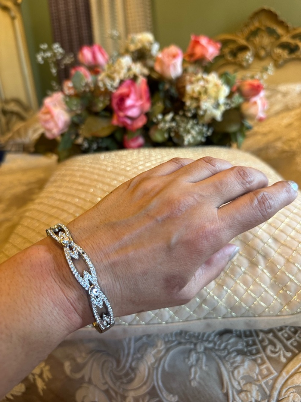 Elegant Silver Crystal Link Bracelet